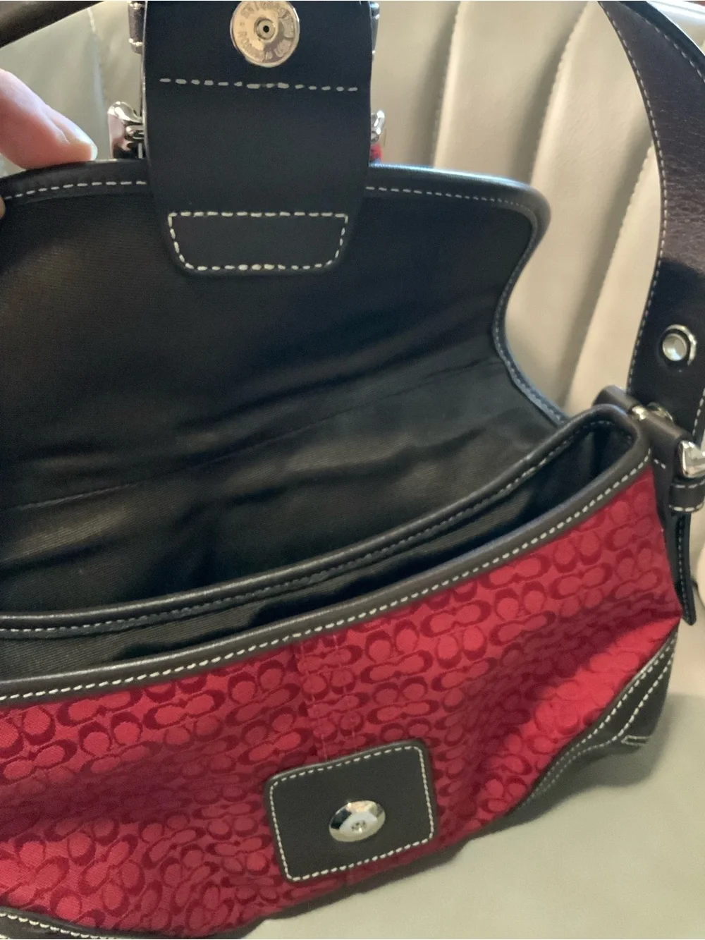 Vintage Coach Red Signature C Jacquard Soho Small Flap Shoulder Bag